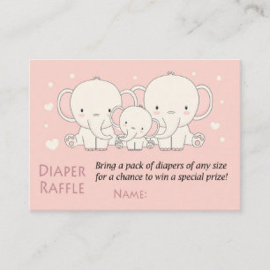 Elephant Diaper Raffle Tickets,pink and white Place Card