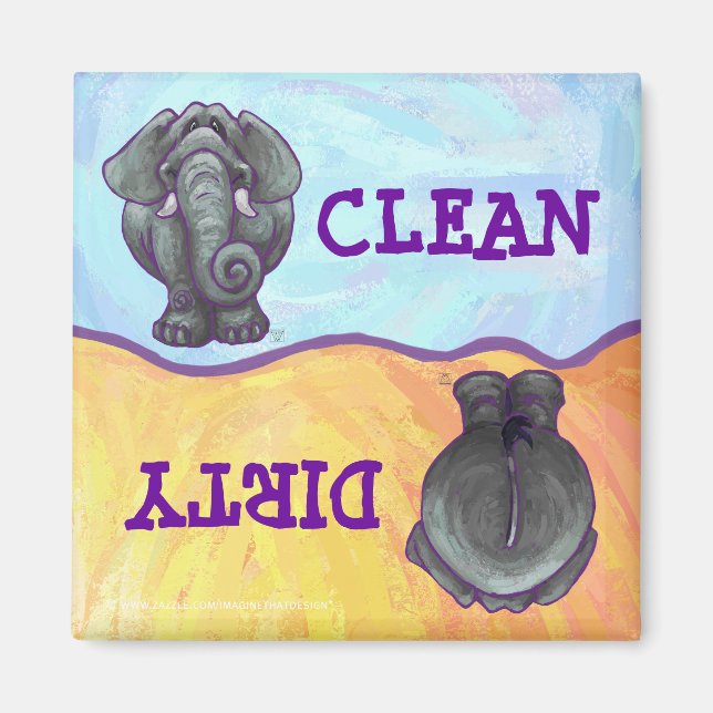 Elephant Dirty Clean Dishes Magnet (Front)