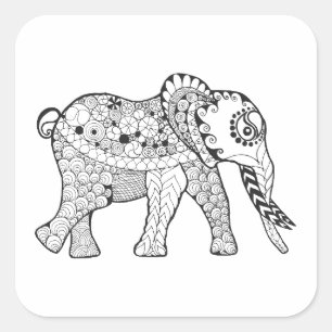 Elephant Doodle Square Sticker