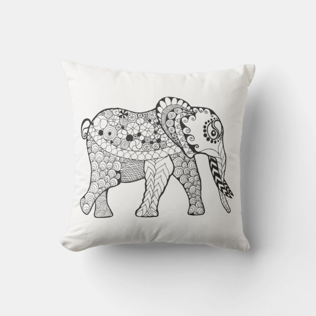 Elephant Doodle Throw Pillow (Front)