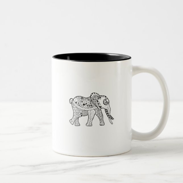 Elephant Doodle Two-Tone Coffee Mug (Right)