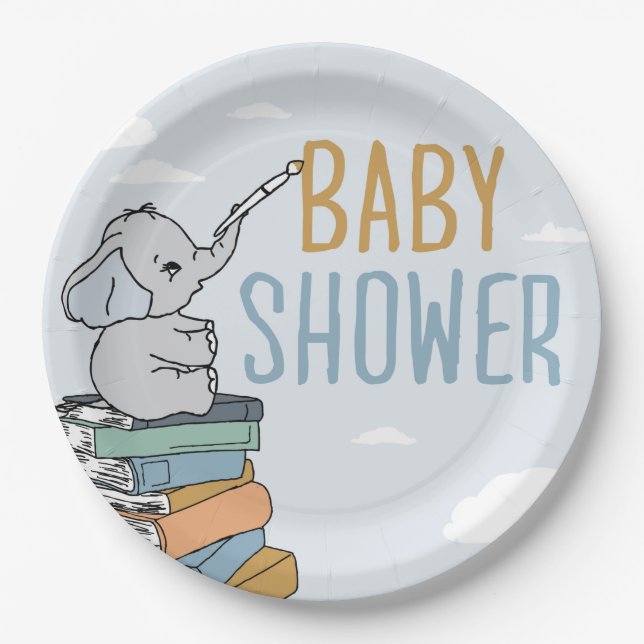 Elephant Draw Something Baby Shower Elephant Cute  Paper Plates (Front)