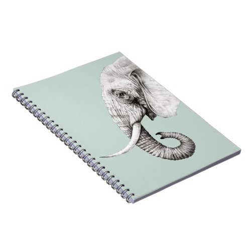 Elephant Drawing Gray Green Background Notebook