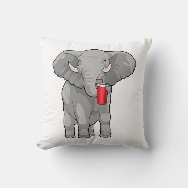 Elephant Drinking mug Throw Pillow (Front)