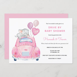 Elephant Drive By Baby Girl Shower Invitation