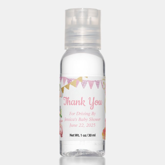 Elephant Drive By Baby Shower Favor Hand Sanitizer (Front)