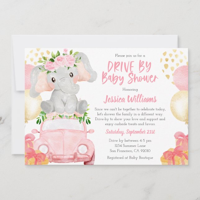Elephant Drive By Baby Shower Invitation (Front)