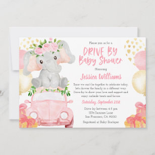 Elephant Drive By Baby Shower Invitation