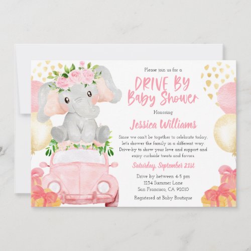 Elephant Drive By Baby Shower Invitation