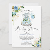 Elephant Drive By Baby Shower Invitation Blue (Front)