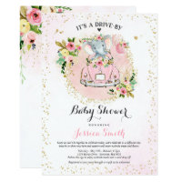 Elephant Drive By Baby Shower Invitation Pink