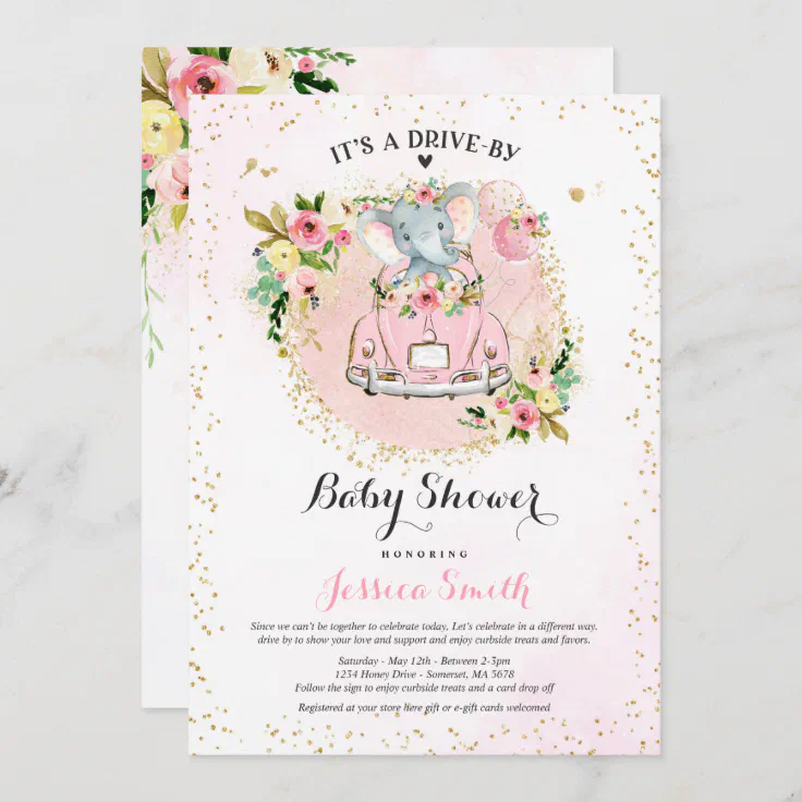 Elephant Drive By Baby Shower Invitation Pink Zazzle