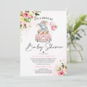 Elephant Drive By Baby Shower Invitation Pink (Standing Front)