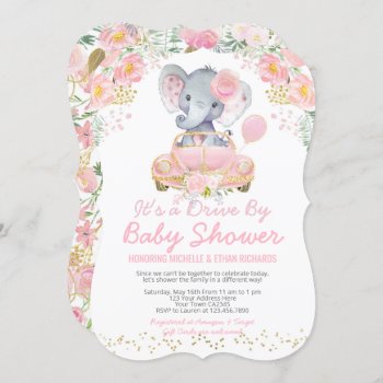 Elephant Drive By Baby Shower Parade Invitation by PrinterFairy at Zazzle