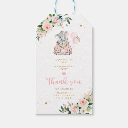 Elephant Drive By Baby Shower Pink Rose Gift Tags
