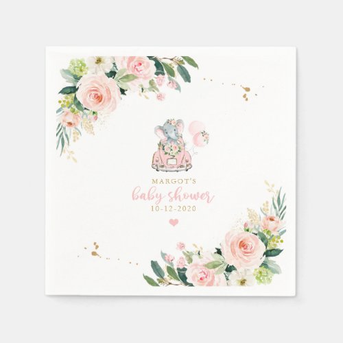 Elephant Drive By Baby Shower Pink Roses Napkins