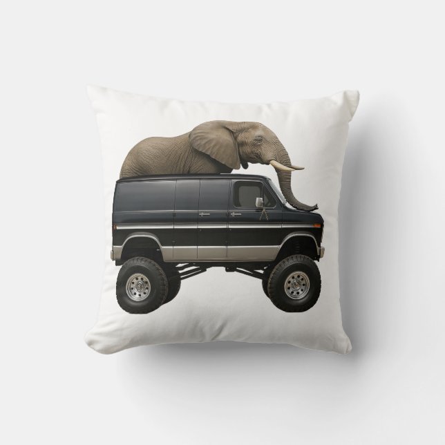 Elephant Driving 4x4 Van Throw Pillow (Front)