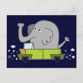 Elephant Driving a Car - PostCard
