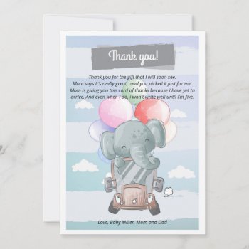 Elephant Driving Boy Baby Shower Thank You Card by pinkthecatdesign at Zazzle