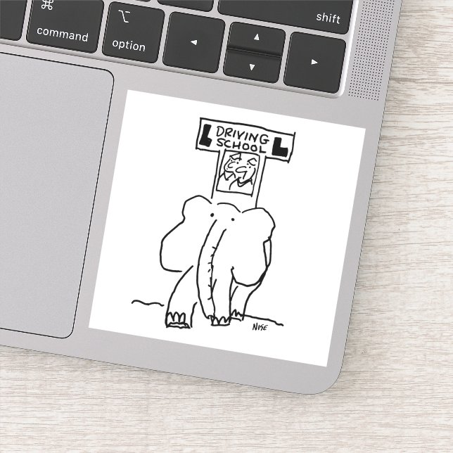 Elephant Driving Lessons. Funny Sticker (Detail)