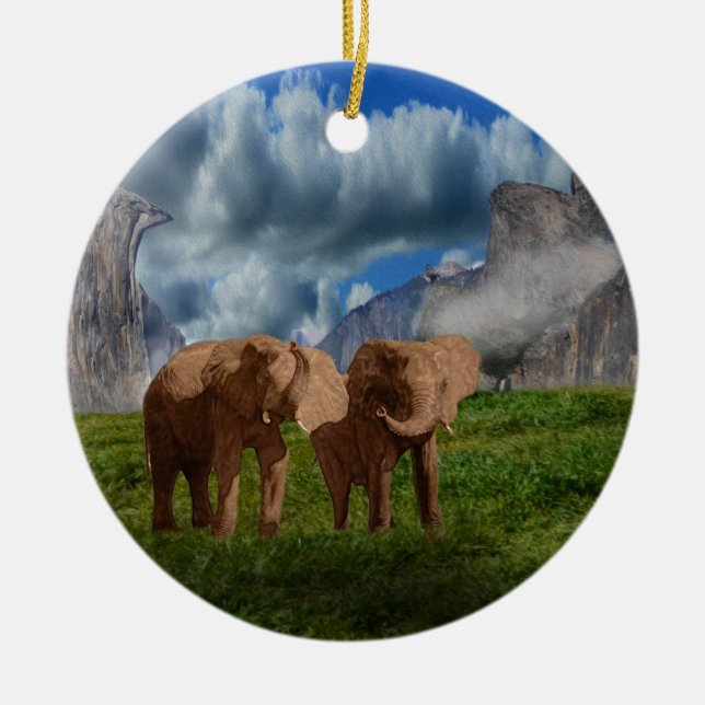 Elephant Duo Oil Paint,  Ceramic Ornament (Front)