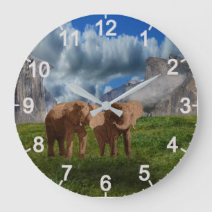 Elephant Duo Oil Paint, Lge Wall Clock