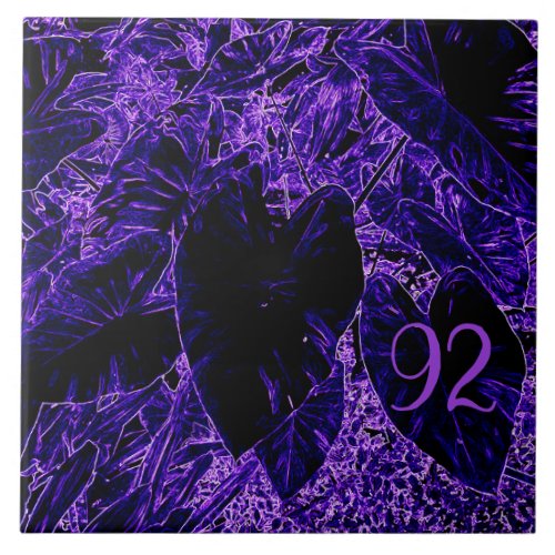 Elephant Ear Leaves in Deepest Purple Ceramic Tile