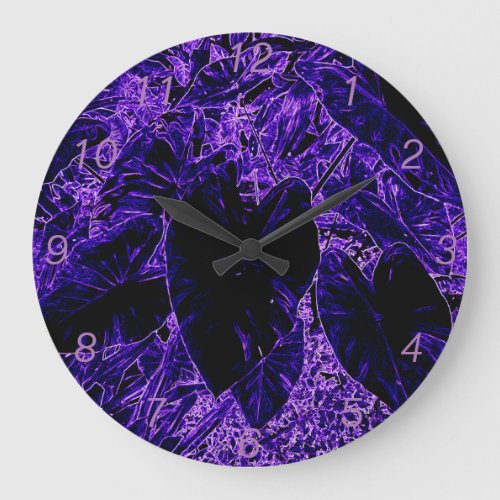 Elephant Ear Leaves in Deepest Purple Large Clock