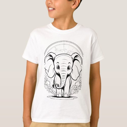 Elephant Elegance Adorable Print T_Shirt