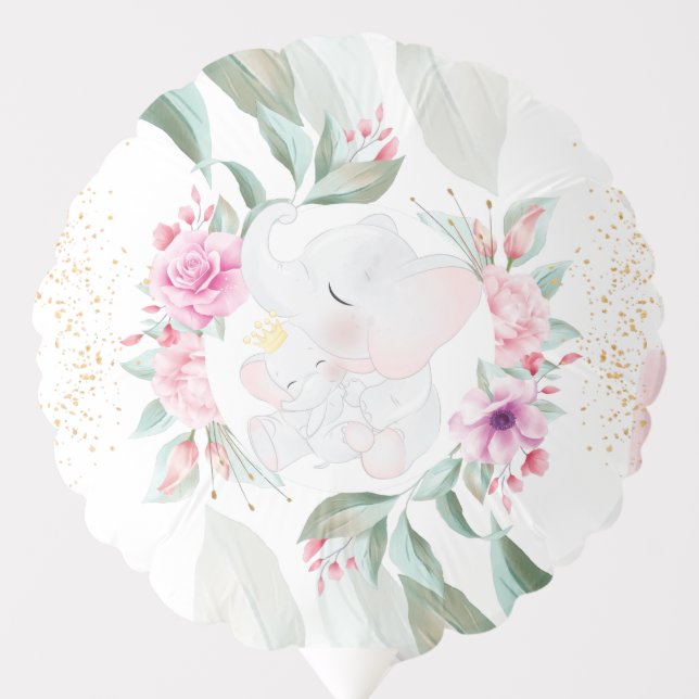 Elephant Elegant girl baby shower watercolor Balloon (Front)
