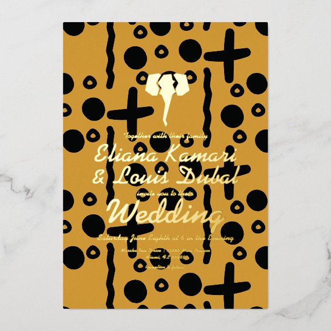  Elephant Ethnic African Indian Wedding Pressed  Foil Invitation (Front)