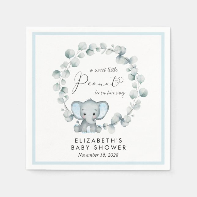 Elephant Eucalyptus Baby Boy Shower Napkins (Front)