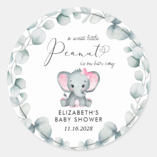 Elephant Eucalyptus Baby Girl Shower Classic Round Sticker