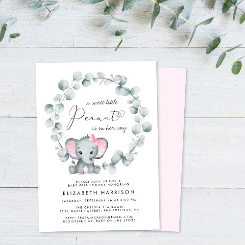 Elephant Eucalyptus Baby Girl Shower Invitation