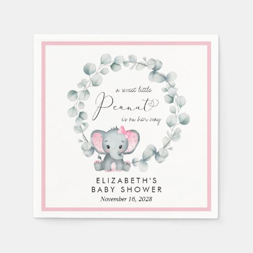 Elephant Eucalyptus Baby Girl Shower Napkins