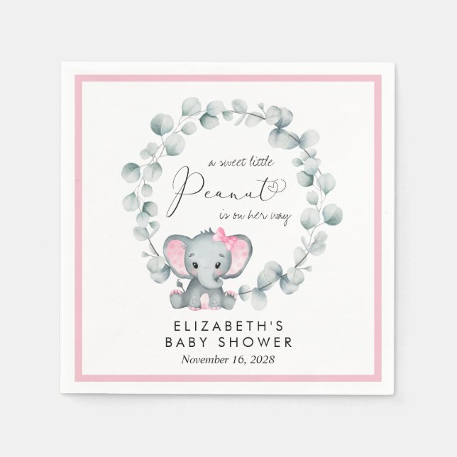 Elephant Eucalyptus Baby Girl Shower Napkins (Front)