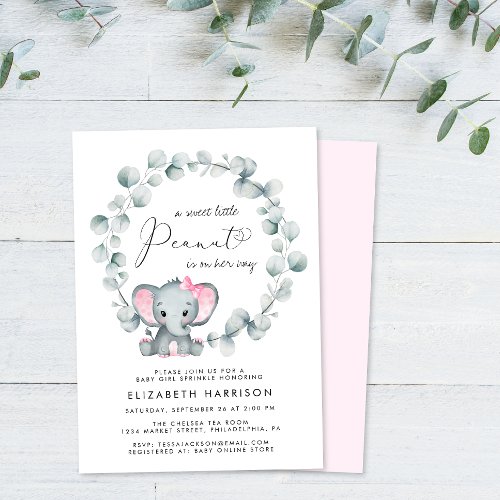 Elephant Eucalyptus Baby Girl Sprinkle Invitation