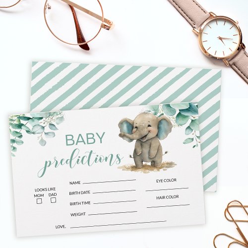 Elephant eucalyptus baby shower baby predictions stationery