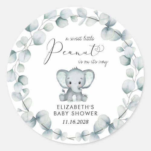 Elephant Eucalyptus Baby Shower Classic Round Sticker