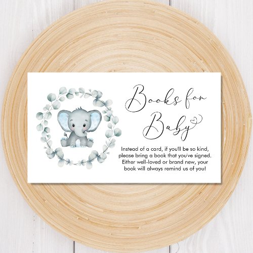 Elephant Eucalyptus Books For Baby Boy Shower Enclosure Card