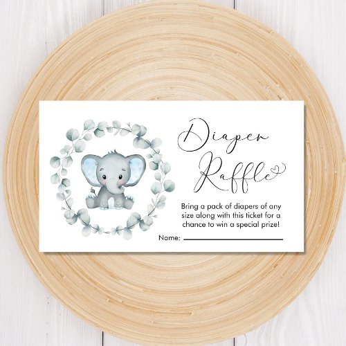 Elephant Eucalyptus Diaper Raffle Baby Boy Shower Enclosure Card