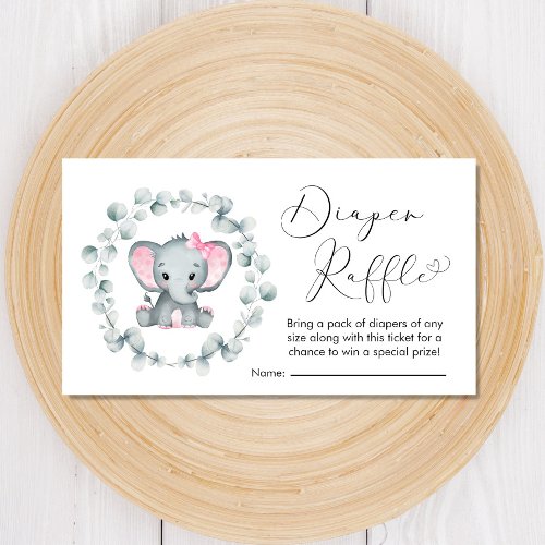 Elephant Eucalyptus Diaper Raffle Baby Girl Shower Enclosure Card