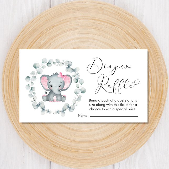 Elephant Eucalyptus Diaper Raffle Baby Girl Shower Enclosure Card (Creator Uploaded)