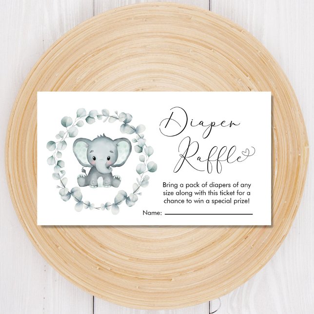 Elephant Eucalyptus Diaper Raffle Baby Shower Enclosure Card (Creator Uploaded)