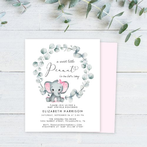 Elephant Eucalyptus Girl Baby Sprinkle Invitation