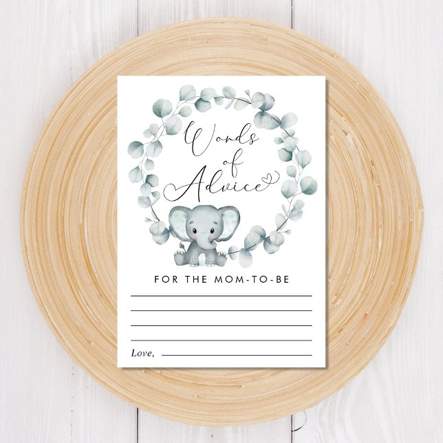 Elephant Eucalyptus Words of Advice Baby Shower  Enclosure Card (Creator Uploaded)