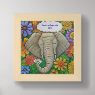 Elephant Face in Flowers Saying Unforgettable Framed Art