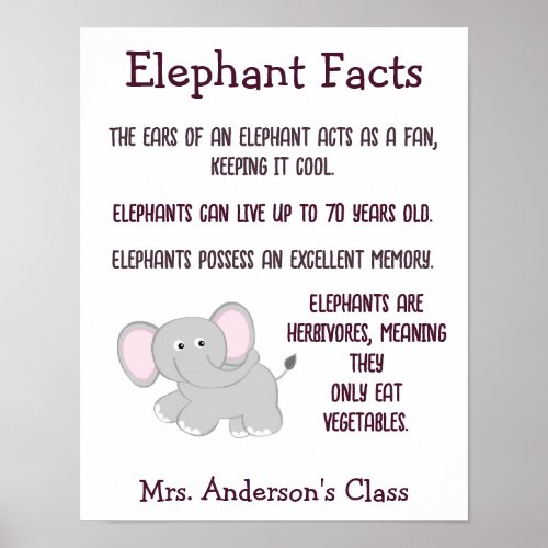 Elephant Facts Classroom Poster