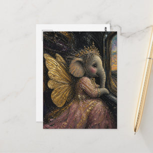 Elephant Fairy Looking Out the Train Window Postcard