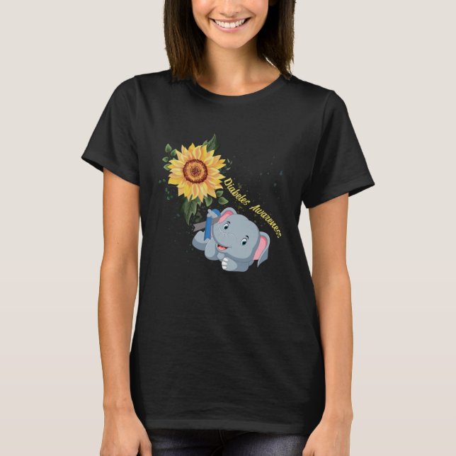 Elephant Faith Hope Fight Love Diabetes Awareness T-Shirt (Front)